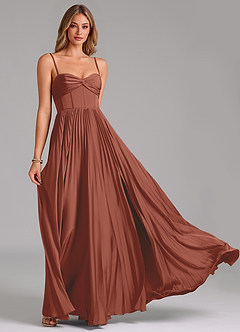 Azazie Akiko Bridesmaid Dresses Auburn A-Line Sweetheart Neckline Stretch Satin Dress image5