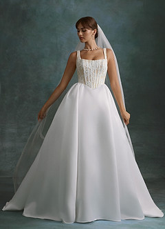 Azazie Belle Wedding Dresses Diamond White Champagne Ball-Gown Satin Dress image7