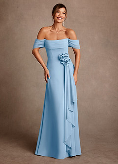 Azazie Amherst Abiti per la Madre della Sposa Abito A-Line in Chiffon a Spalla Scoperta Azzurro Polvere image1