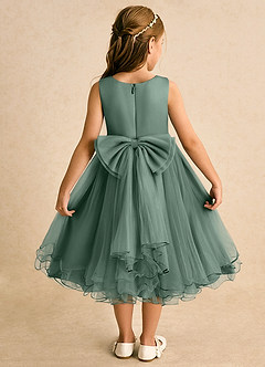 Azazie Lass Abiti da Ragazza di Fiori Abito A-Line in Tulle Fiocco Eucalipto image1