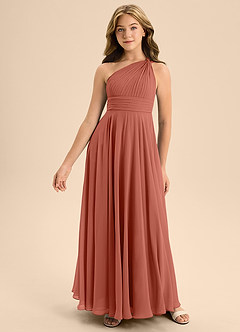 Azazie Charlize Junior A-Linie Plissee Chiffon Kleid Lehm image3