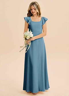 Azazie Bondi Junior Bermuda A-Line Side Slit Stretch Satin Dress image5