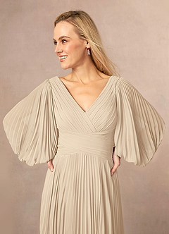 Azazie Zahara Mother of the Bride Dresses Champagne A-Line V-Neck Pleated Chiffon Dress image5