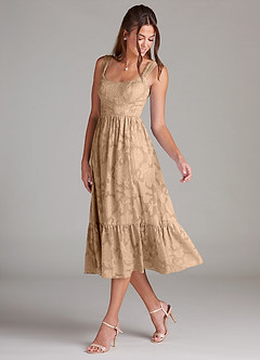 Azazie Alissa Bridesmaid Dresses Champagne A-Line with Pockets Floral Burnout Dress image5