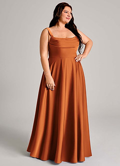 Azazie Shaude Bridesmaid Dresses Cinnamon A-Line Pleated Stretch Satin Dress image10