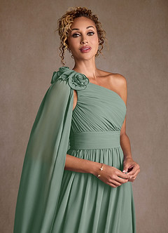 Azazie Lancaster Mère de la mariée Robes Robe Trapèze en Mousseline de soie Une épaule Sauge D'argent image4