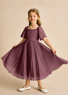Azazie Gisele Abiti da Ragazza di Fiori Abito A-Line in Chiffon Plissettato Sangria image4