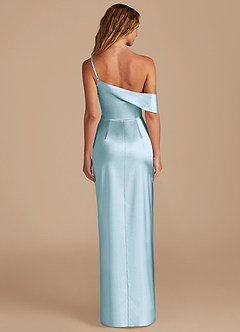 Azazie Lia Probar vestidos en casa Vestido de Azul Cielo de Satén Metálico de Corte Recto con Vestidos sin tirantes image4