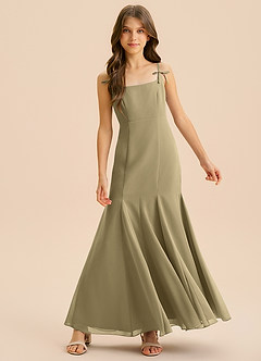 Azazie Evey Junior Abito Sirena in Chiffon Plissettato Verde Muschio image3