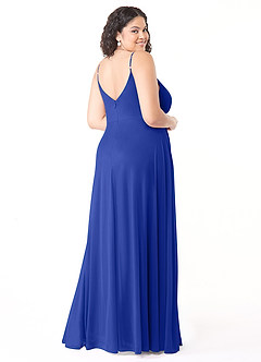 Azazie Evalin Bridesmaid Dresses Royal Blue A-Line V-Neck Pleated Mesh Dress image10