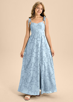 Azazie Rosey Junior Sky Blue A-Line Sweetheart Neckline Floral Burnout Dress image4