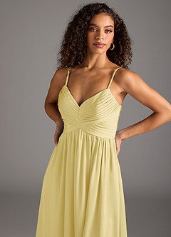 Azazie Alia Bridesmaid Dresses Lemon Sorbet A-Line Pleated Stretch Satin Dress image3