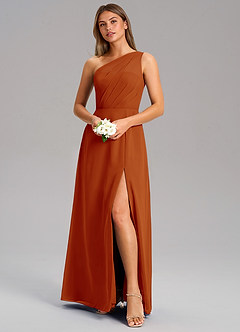 Azazie Phaedra Bridesmaid Dresses Paprika A-Line One Shoulder Chiffon Dress image4