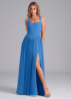 Azazie Francis Bridesmaid Dresses Blue Jay A-Line Corset Chiffon Dress image3