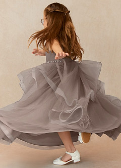 Azazie Sofia Flower Girl Dresses Taupe A-Line Beaded Tulle Dress image2