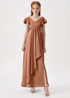 Azazie Omari Junior Bronzer A-Line Pleated Stretch Satin Dress image4
