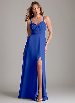 Azazie Terese Bridesmaid Dresses Royal Blue A-Line Pleated Chiffon Dress image1