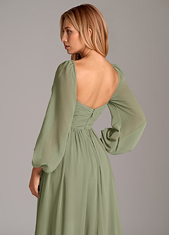Azazie Bailee Bridesmaid Dresses Pistachio A-Line Long Sleeve Chiffon Dress image2