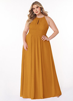 Azazie Bonnie Bridesmaid Dresses Butterscotch A-Line Keyhole Ruched Chiffon Dress image6