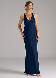 Azazie Tianna Bridesmaid Dresses Dark Navy A-Line Stretch Satin Dress image6