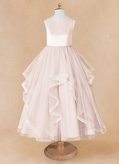 Azazie Sofia Robe Demoiselle D'honneur Fillette Robe Trapèze en Tulle Perlé Rose Pétale image8
