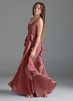 Azazie Peyton Junior Amethyst A-Line V-Neck Cascading Ruffles Chiffon Dress image4