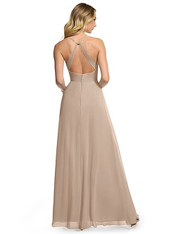 Azazie Davis Jurken voor bruidsmeisjes Jurk van Chiffon met A-Lijn V-hals Taupe image5