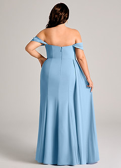 Azazie Amyra Bridesmaid Dresses Steel Blue Sheath Off the Shoulder Chiffon Convertible Dress image14