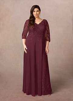 Azazie Noella Abiti per la Madre della Sposa Abito A-Line in Chiffon con Scollo a V in Pizzo Cabernet image9