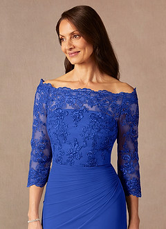 Azazie Rhonda Mother of the Bride Dresses Royal Blue Mermaid Off the Shoulder Mesh Dress image9