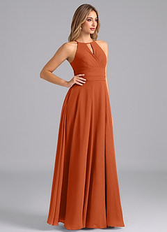 Azazie Denver Bridesmaid Dresses Burnt Orange A-Line Pleated Chiffon Dress image4