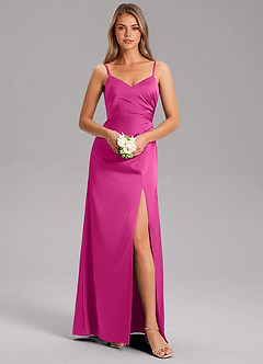 Azazie Azuree Bridesmaid Dresses Fuchsia A-Line Pleated Stretch Satin Dress image9