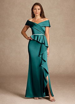 Azazie Dareia Mère de la mariée Robes Robe Sirène en Satin extensible Épaule décolletée Paon image1