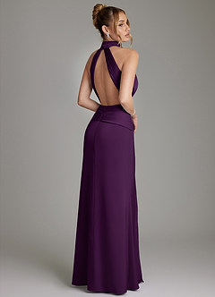 Azazie Gracelynn Vestidos de damas de honor Vestido de Uva de Satén Elástico de Corte Recto con Plisado image9