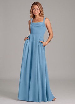 Azazie Shaude Bridesmaid Dresses Steel Blue A-Line Pleated Chiffon Dress image1