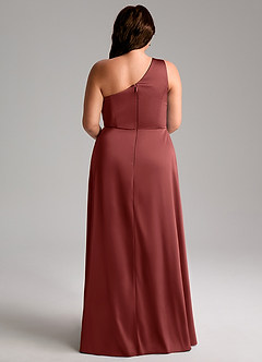 Azazie Brooke Robes de demoiselle d'honneur Robe Trapèze en Satin extensible Asymétrique Terracotta image10