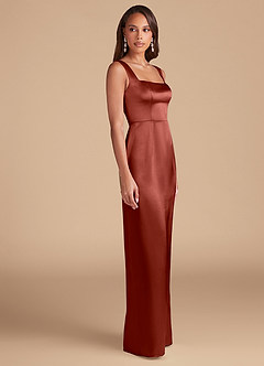 Azazie Flori Bridesmaid Dresses Terracotta Sheath Side Slit Metallic Satin Dress image5