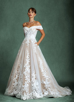 Azazie Becca Robes de mariée Robe Trapèze en Tulle Décolleté en cœur Diamant Nude image1