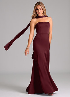 Azazie Shiloh Bridesmaid Dresses Cabernet Mermaid Strapless Stretch Satin Convertible Dress image1