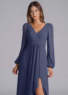 Azazie Liah Bridesmaid Dresses Stormy A-Line Long Sleeve Chiffon Dress image7
