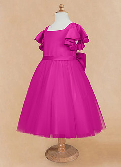 Azazie Kaeya Flower Girl Dresses Fuchsia A-Line Bow Tulle Dress image7