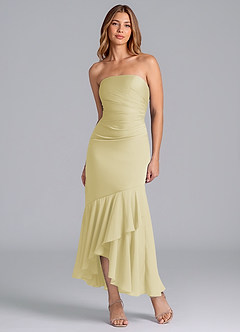 Azazie Danie Final Sale Lemon Sorbet Sheath Strapless Chiffon Dress image5