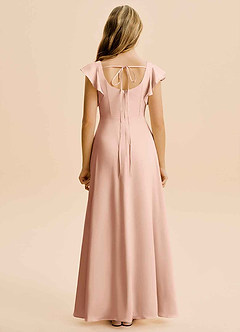 Azazie Bondi Junior Vestido de Oro Rosa de Satén Elástico de Corte en A con Corte Lateral image2