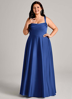 Azazie Shaude Bridesmaid Dresses Royal Blue A-Line Pleated Stretch Satin Dress image8