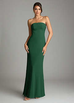 Azazie Saylor Vestidos de damas de honor Vestido de Verde Oscuro de Gasa de Corte Sirena con Sin tirantes image3