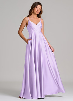 Azazie Amani Bridesmaid Dresses Lilac A-Line Pleated Stretch Satin Dress image4