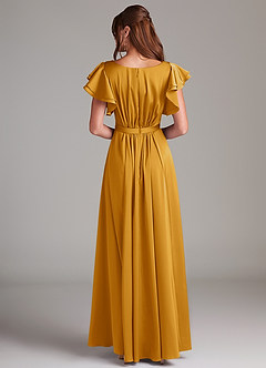 Azazie Daphne Modest Bridesmaid Dresses A-Line Ruched Stretch Satin Floor-Length Dress image6