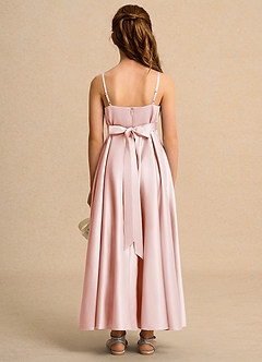 Azazie Pebbles Girl Flower Girl Dresses Blushing Pink A-Line Pleated Matte Satin Dress image3