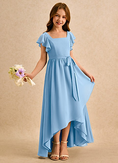 Azazie Milly Girls Formal Flower Girl Dresses Powder Blue A-Line Pleated Chiffon Dress image1