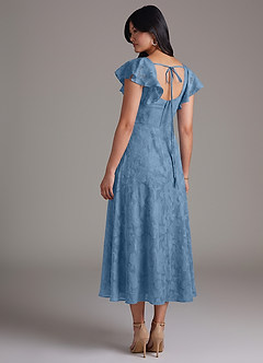 Azazie Bondi Bridesmaid Dresses Steel Blue A-Line Ruched Floral Burnout Dress image6